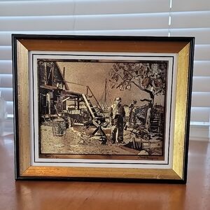 *Vintage☆ Lionel Barrymore ☆ “Port Mugu”  Gold Foil Print, Framed, Coastal Scene